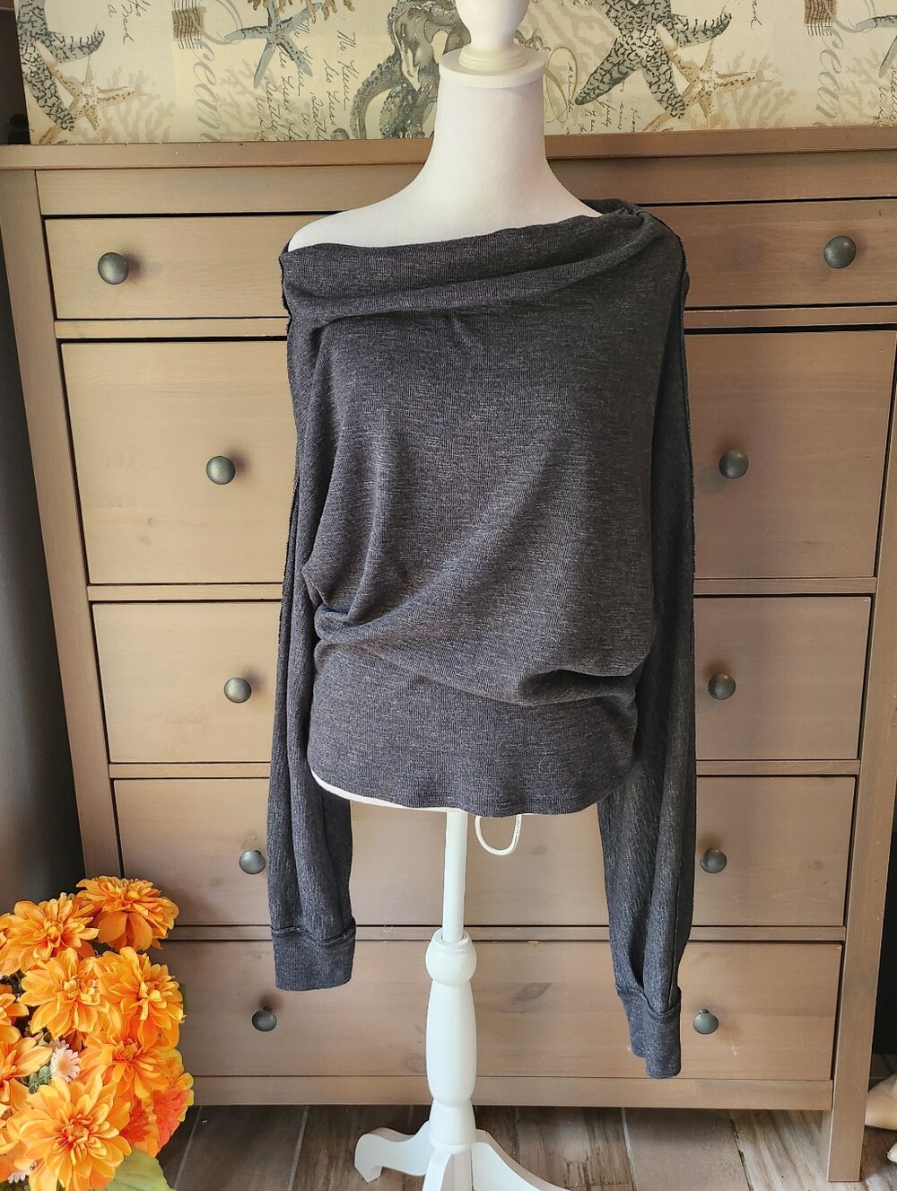 Free People We The Free slouchy off shoulder dark grey thermal
